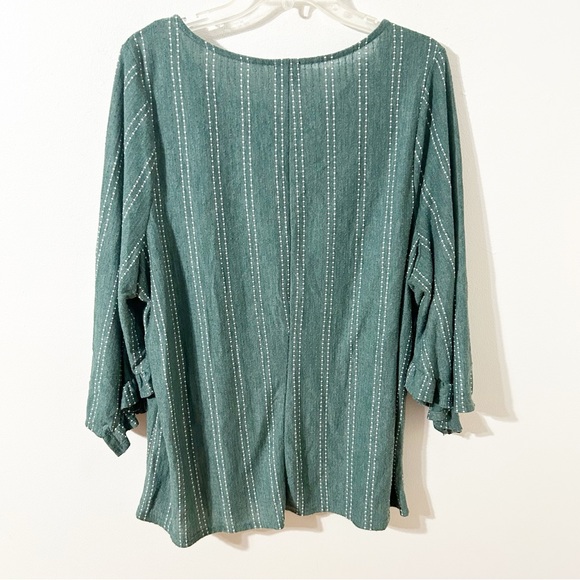 W5 Striped Pullover Knit Top with Three Quarter Split Ruffled Bell Sleeve 💚🤍 - Picture 4 of 6